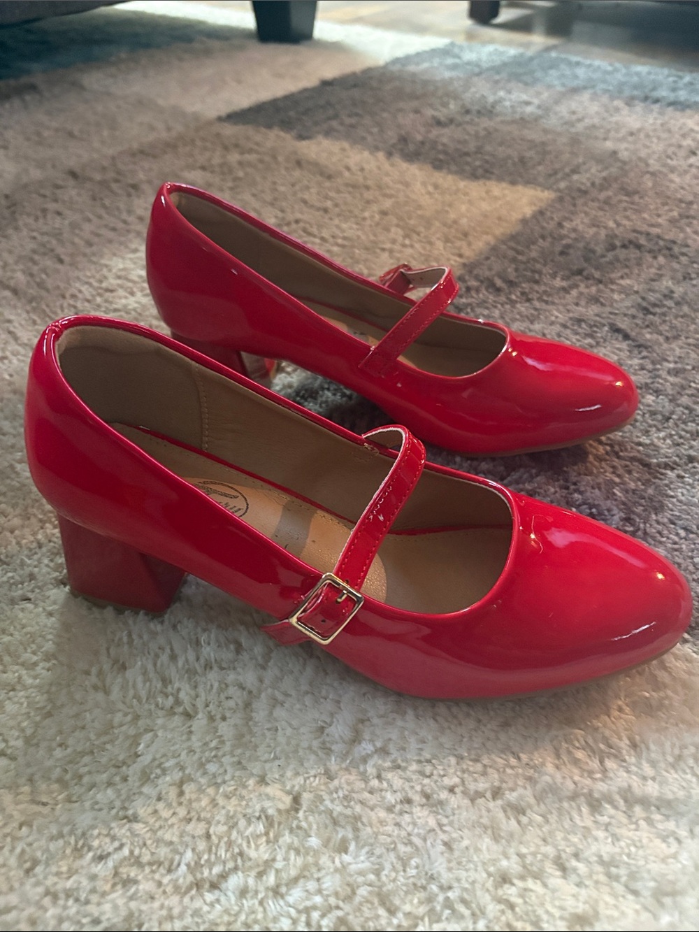 Trary Red Patent Mary Jane Block Heel Pumps